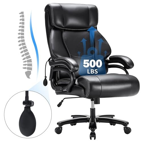 Best Desk Chair for 8 Hours: Top Picks for Comfort and Productivity 7 Huatean Home Big and Tall Office Chair 500LBS, Heavy Duty Office Chair for Heavy People, Executive Office Chair for Long Hours, Breathable Leather Ergonomic Office Chair for Back Pain Relief, Black