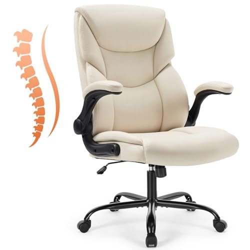 Best Desk Chair for Home Use: Ultimate Comfort and Ergonomics 5 Sweetcrispy Computer Gaming Chair, Ergonomic High Back Heavy Duty Task Desk Office Chairs with Wheels, Flip-up Arms, Adjustable Height, PU Leather, Cream