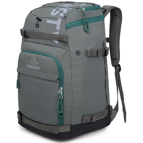 10 Best Ski Backpacks for Hut Travel: Ultimate Gear Guide for Snow Adventurers 4 SEMSTY Ski Boot Bag, 55L Waterproof Ski and Snowboard Boots Travel Backpack for Skis, Snowboard, Ski Helmet, Goggles, Gloves & Accessories (Grey)