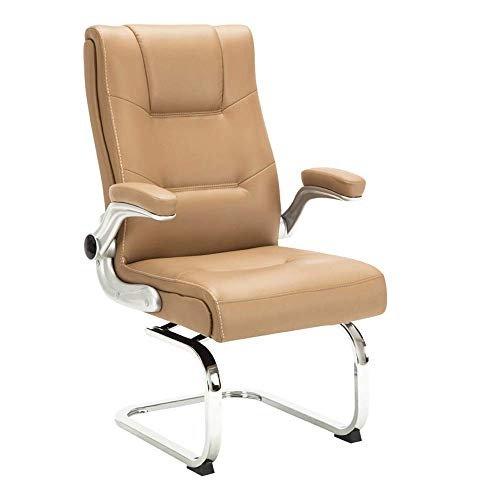 Chair Computer Chair High Back PU Leather Office Chair Bow Foot Executive and Ergonomic Swivel Chair Built in Spring Seat Bag Video Game Chairs for Office Meeting Room Khaki