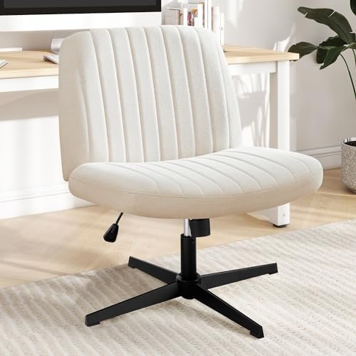 DUMOS Criss Cross Chair Legged Office Wide Comfy Desk Seat, No Wheels Armless Computer Task Seating, Swivel Vanity Home Height Adjustable