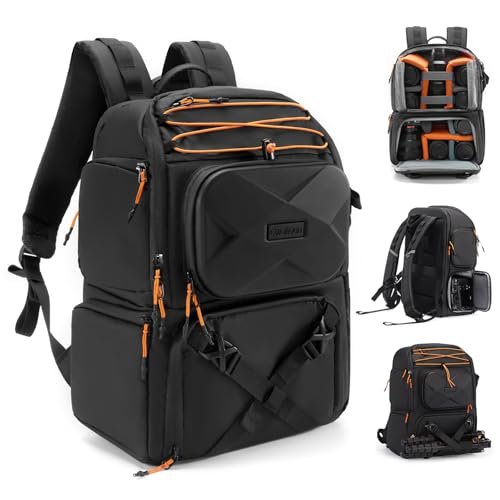 Cwatcun Camera Backpack Professional DSLR/SLR/Mirrorless, Waterproof Hardshell Case Large Camera Bag Outdoor Hiking Travel Multifunction Photography Backpack with Tripod Holder&Laptop Compartment 2.0