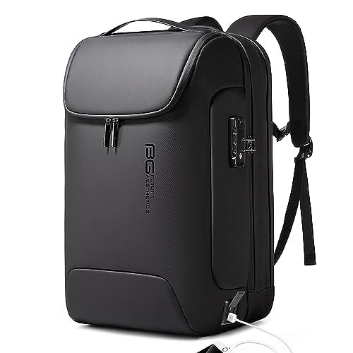 BANGE Anti Theft Backpack with USB charging Port,Lightweight Business Backpack for Men and Women, Black(3 Pockets), Medium, Laptop