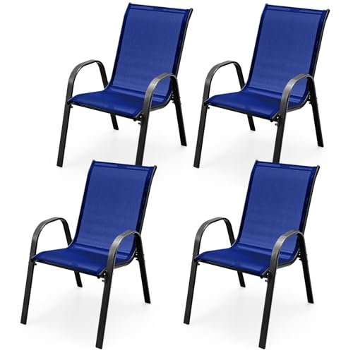 Tangkula 4 Pieces Patio Dining Chairs, Outdoor Stackable All Weather Heavy Duty Dining Chairs Set with Armrests, Support 330 LBS, for Poolside, Backyard, Garden, Deck, Front Porch (Navy)