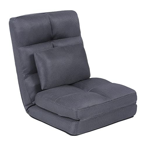 Urnodel Indoor Chaise Lounge Sofa, Floor Chair with Back Support for Adults, 14 Angle Adjustment Recliner Chair, Folding Floor Lounger with Pillow 8823(Grey-2)