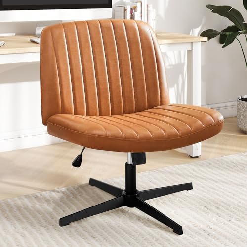 DUMOS Criss Cross Chair Legged Office Wide Comfy Desk Seat, No Wheels Armless Computer Task Seating, Swivel Vanity Home Height Adjustable