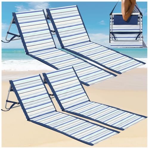 DoubleFill 4 Pcs Portable Beach Lounger Chair for Adults Lightweight Folding Tanning Mat Lawn Outdoor Travel Picnic Adjustable Lounger Sunbathing Lounge Chaise Pool Chairs for Patio Reclining