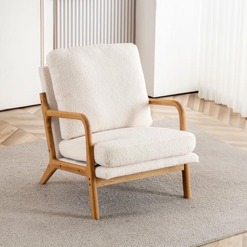 Miscoos New Cozy Sherpa Accent Chairs for Living Room, 23” Wide Comfy Chair for Bedroom, Small Lounge Reading Chair, 108° Recliner Arm Chair, Mid Century Modern Armchair with Detachable Cover