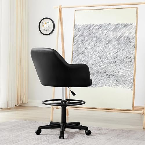 VECELO Drafting Chair with Height-Adjustable, Lumbar Support and Footrest, for Standing Desk Bedroom Vanity Office Living Computer Room