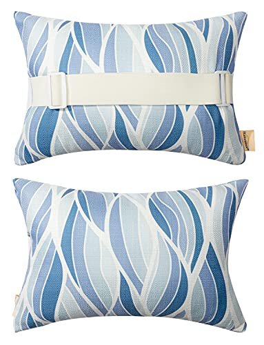 vmgreen Outdoor Pillow for Chaise Lounge Chair, Sunbrella Head Support Pillow for Car Driving Neck or Lumbar Resting Waterproof with Adjustable Elastic Stripe for Garden Furniture Decorative 2Pack