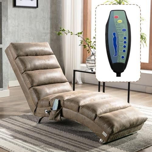 Chaise Lounge Chair Indoor, Upholstered Massage Chair with 5 Modes, Ergonomic Electric Recliner Chair, Modern Long Lounger for Office Bedroom or Living Room (Coffee)