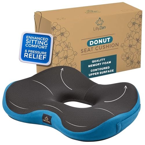 Lillyzen Donut Pillow for Tailbone Pain Relief Memory Foam Cushion Orthopedic Seat Pressure Relief Sitting Coccyx Sciatica Hemorrhoid Pregnancy Postpartum Office Chair Butt Pillows (Black Blue)