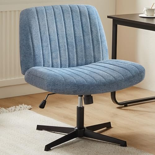 Best Desk Chair for Living Room: Elevate Comfort and Style 2 Sweetcrispy Criss Cross Chair Legged, Armless Office Desk Chair No Wheels, Swivel Vanity Chair, Height Adjustable Wide Seat Computer Task Chair, Fabric Vanity Modern Home Chair Blue