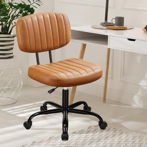 Best Chair for Writing Desk: Top Picks for Comfort and Style 2 Armless Home Office Desk Chair -Small Ergonomic with Low Back Lumbar Support, Height Adjustable PU Leather Computer Task with 360° Swivel Rolling Wheels, for Small Space, Brown