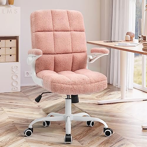 Best Desk Chair for Fibromyalgia: Ultimate Comfort and Support Guide 8 SEATZONE Pink Office Chair Ergonomic Pink Desk Chair with Flip-up Arms, Height Adjustable Rolling Desk Chairs with Wheels, Faux Fur Comfy Office Chairs for Women and Girls, Teddy Fleece Pink