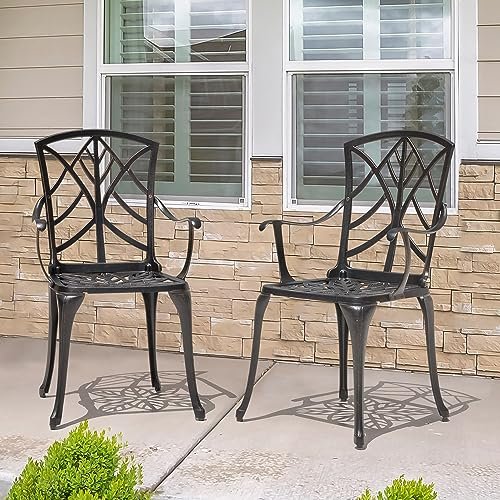 NUU GARDEN Patio Chairs Set of 2 Outdoor Dining Chairs, Cast Aluminum Patio Dining Chairs with Armrest for Garden, Balcony, Backyard, Support 300 lbs, Black with Gold-Painted Edge