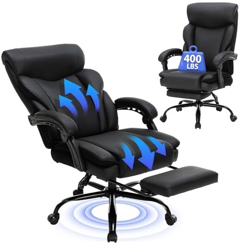 ZSQN Executive Office Chair Big and Tall Office Chair 400lbs Comfy Reclining Leather Office Chair with Foot Rest Plus Size Office Chair Desk Chairs for Long Hours for Home Office Black