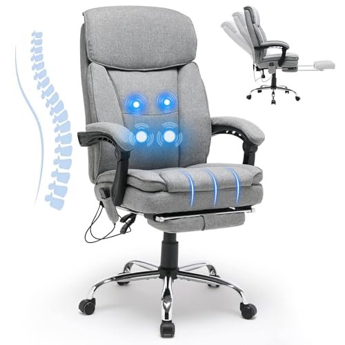 10 Best Office Chair for Hypermobility: Comfort & Support 2 HOMREST Reclining Office Chair with 4-Point Massage, Breathable Fabric Executive Chair with Retractable Footrest, Ergonomic Computer Chair with High Back, Reclining Gaming Chair for Home, Light Grey