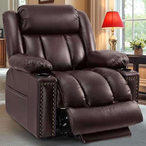 Neioml Triple Motor Large Power Lift Recliner Chair for Elderly with Heat and Massage, Lay Flat Lift Chairs for Seniors Infinite Position, Extended Footrest, USB Ports, Dark Brown