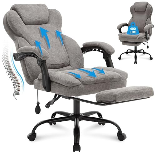 The 10 Best Fabric for Office Chair: Comfort & Durability 7 Fabric Big and Tall Office Chair 400lbs, Executive Office Chair, Reclining Office Chairs with Footrest, High Back Home Desk Chairs Thick Padded Armrests, Ergonomic Adjustable Lumbar for Support,Grey