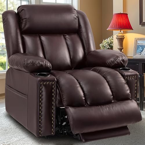 Cfvyne Triple Motor Large Power Lift Recliner Chair for Elderly with Heat and Massage, Lay Flat Lift Chairs for Seniors Infinite Position, Extended Footrest, USB & Type-C Ports, Dark Brown