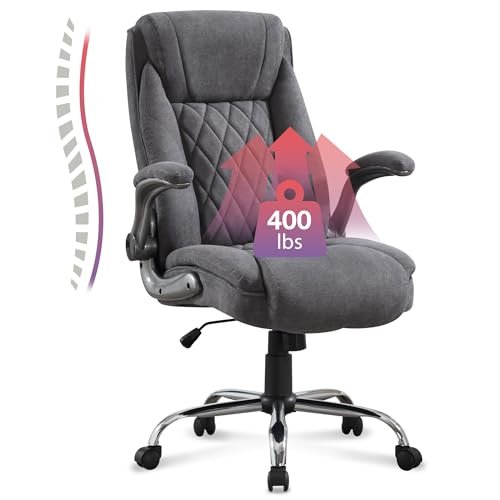 The 10 Best Fabric for Office Chair: Comfort & Durability 2 Big and Tall Office Chair 400lbs High Back Executive Computer Desk Chair with Flip Up Armrest, Breathable Fabric Adjustable Height Ergonomic Home Office Heavy Duty