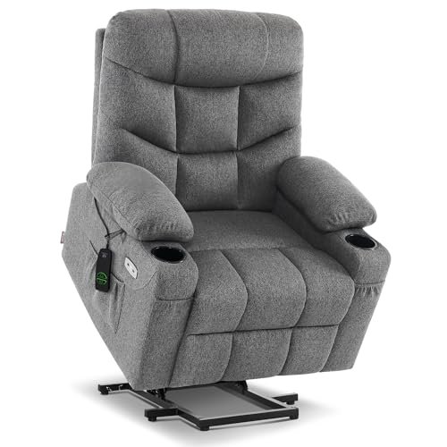 MCombo Power Lift Recliner Chair with Extended Footrest for Elderly People, Fabric 7287 (Dark Gray, Medium-Regular)