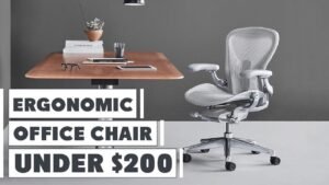 A comfortable ergonomic desk chair stands in a bright and modern home office.