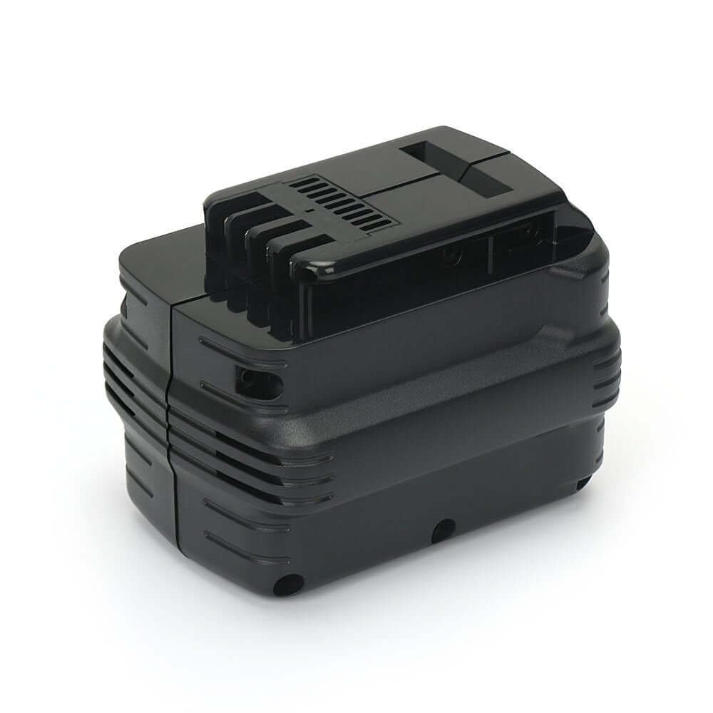Close up of dirty metal contact terminals inside a power tool battery charger.