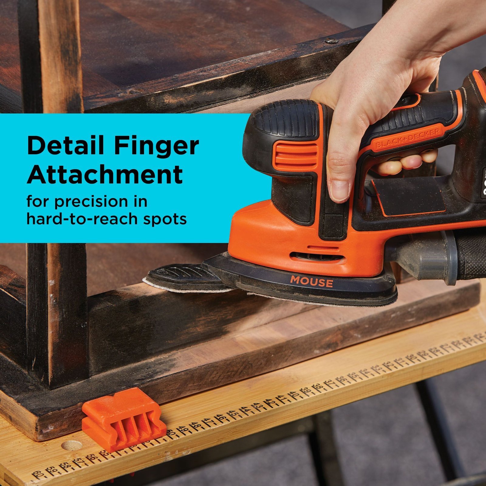Organized sanding discs and maintenance tools on a wooden workbench.