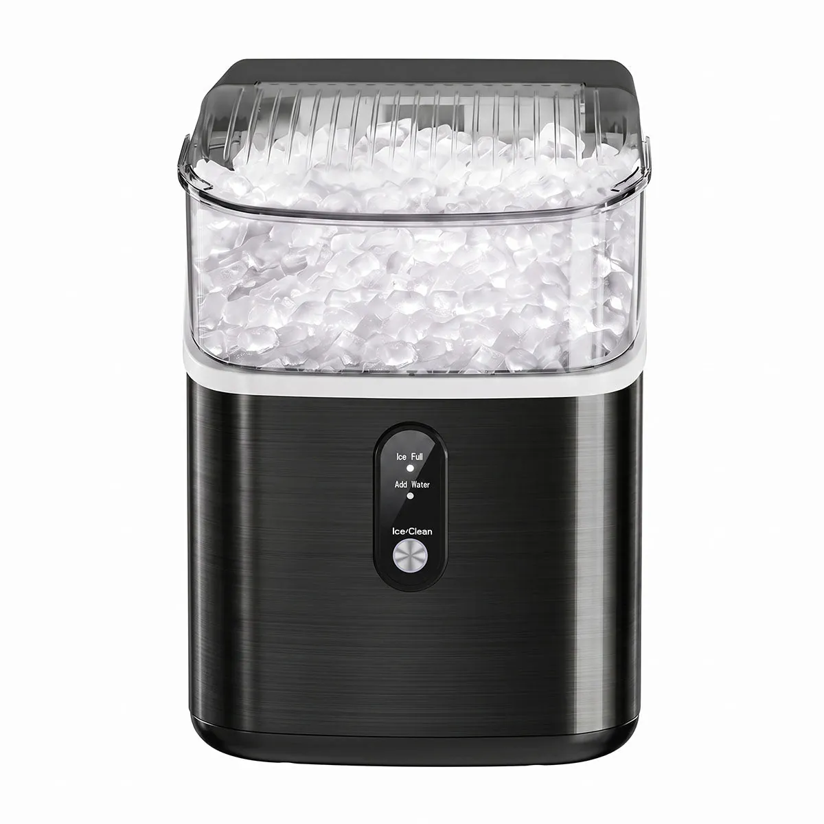 Cleaning supplies like vinegar and a cloth used to maintain an ice maker.