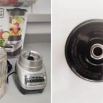 A disassembled blender sits on a kitchen counter for troubleshooting appliance issues.