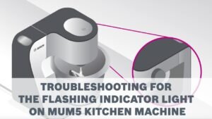 A disassembled Bosch blender sits on a modern kitchen counter during troubleshooting.
