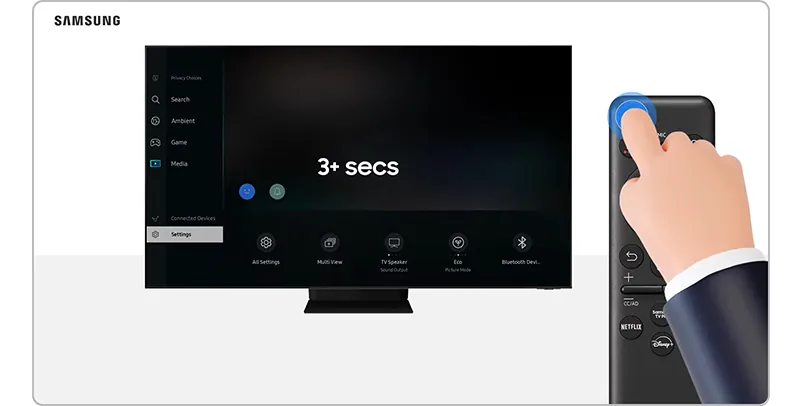 Hand holding a remote control to fix television software issues.