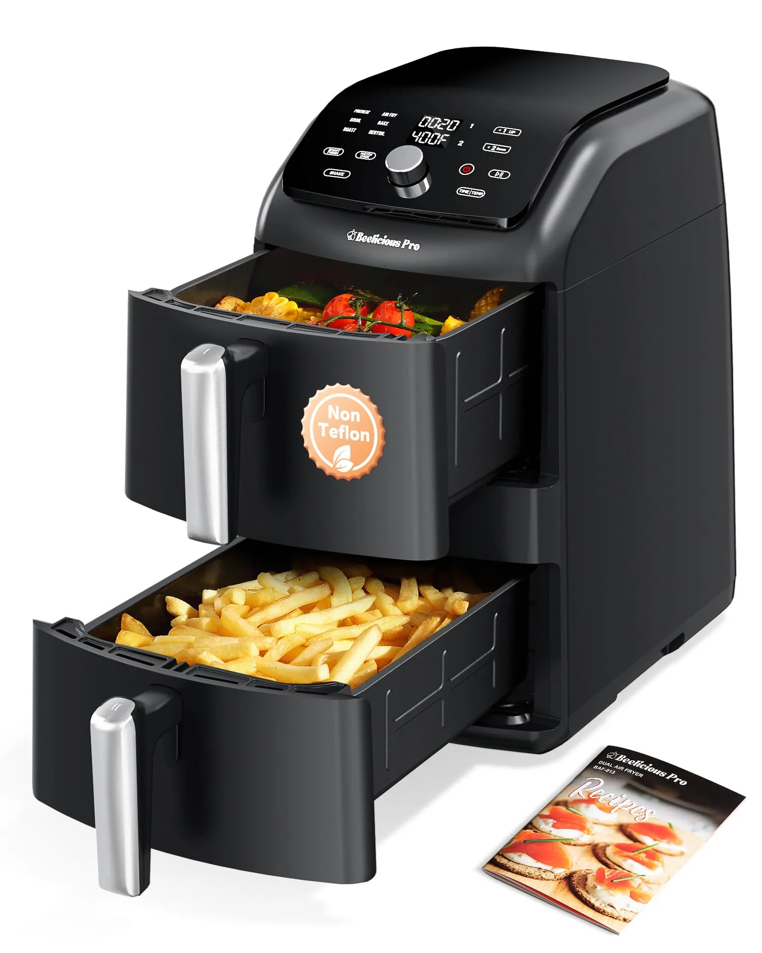 Hand unplugging an air fryer cord from a wall outlet.