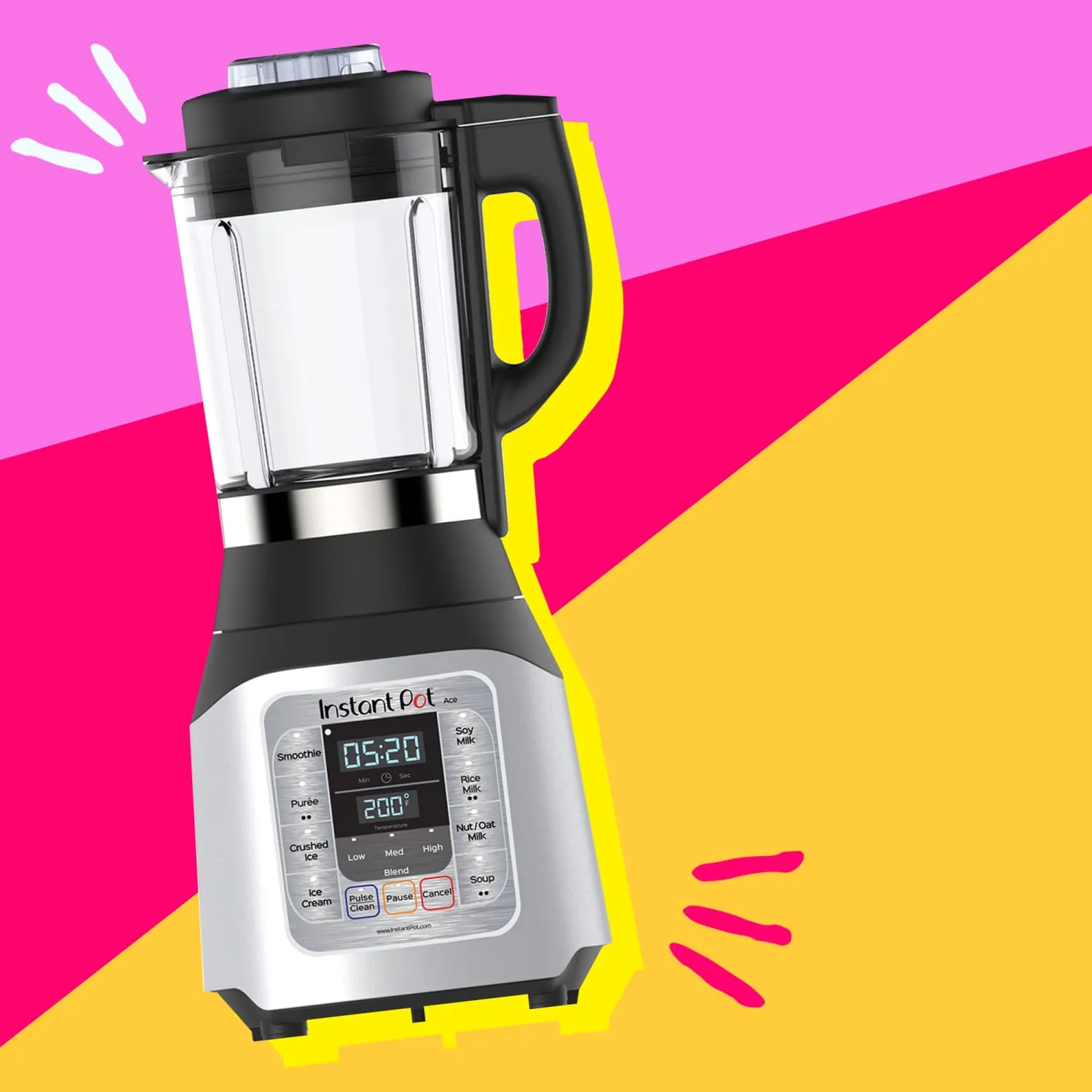 Hands aligning the pitcher onto an Instant Pot Ace blender base.