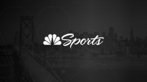 A modern television displaying a loading screen for the NBC Sports app on Roku.