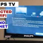 A modern Philips smart TV in a living room showing a connection error.