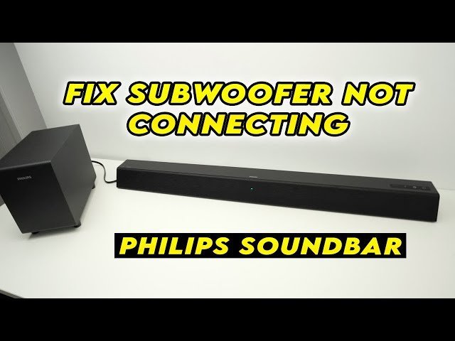 The connectivity ports and indicator lights on a Philips sound bar subwoofer system.