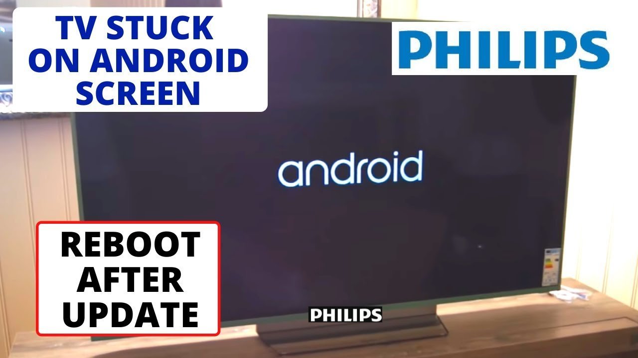 A frozen loading icon appears on the screen of a modern Philips television.