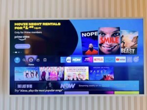 A Philips television connected to a Firestick in a modern living room setting.