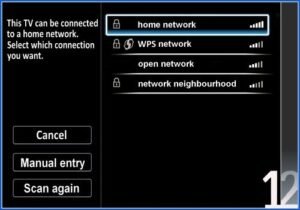 A modern smart television displaying a connection error message on the living room screen.