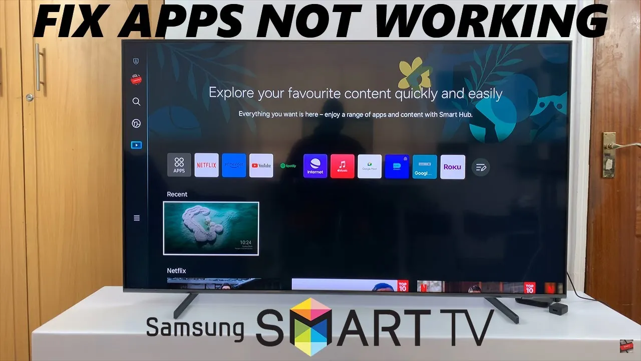Smart hub interface on a television screen showing app update options.