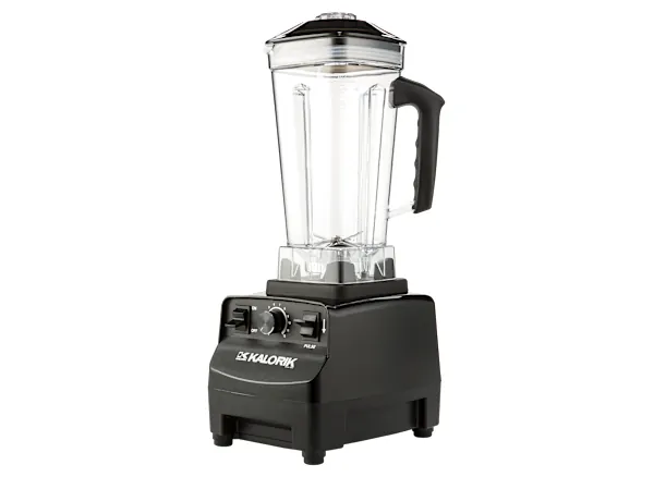 Using a wooden utensil to clear food debris from blender blades.