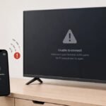 A frozen sports broadcast on a television screen indicates app connectivity issues.