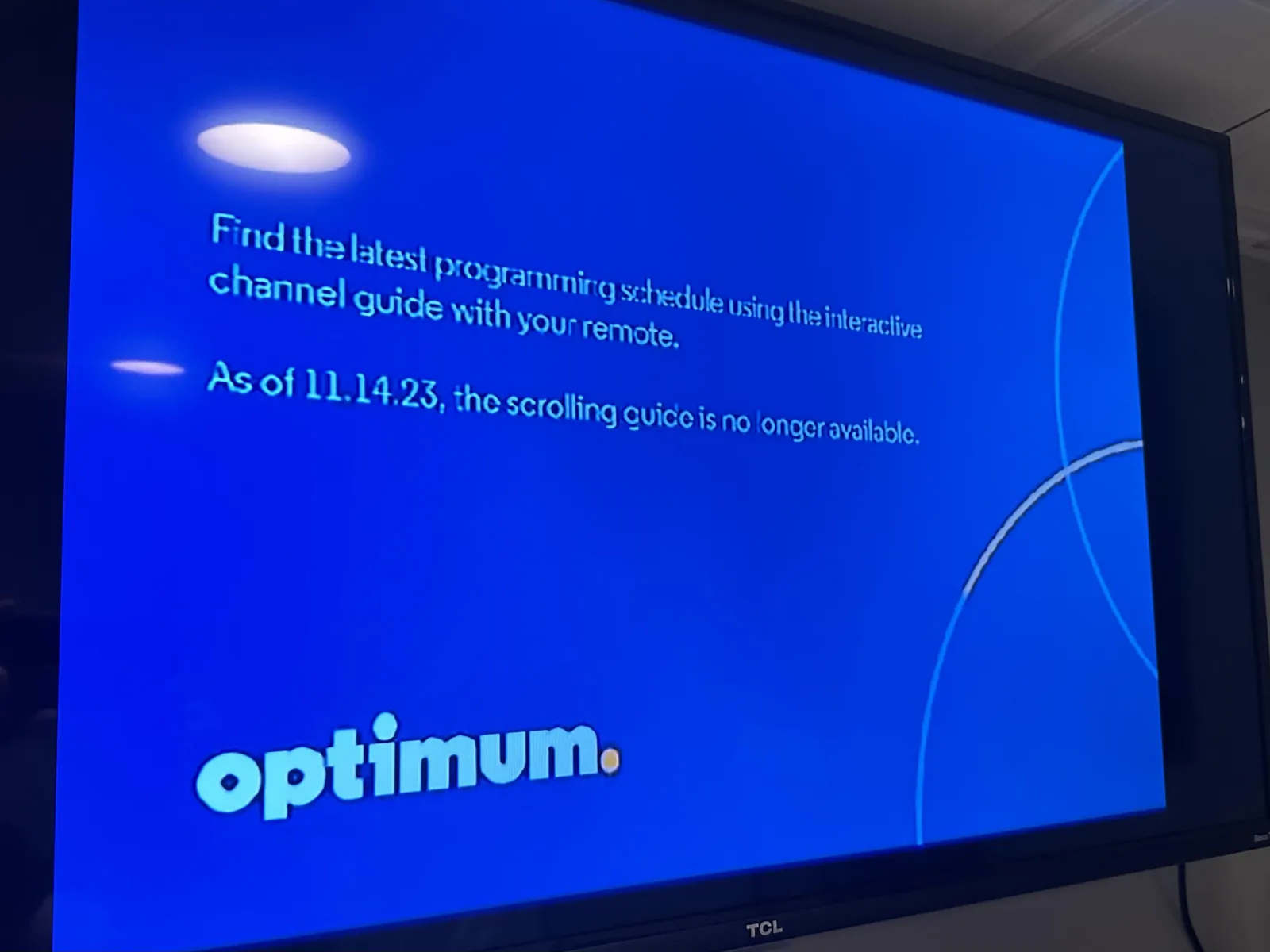 A malfunctioning digital channel guide screen showing frozen and distorted menu data.