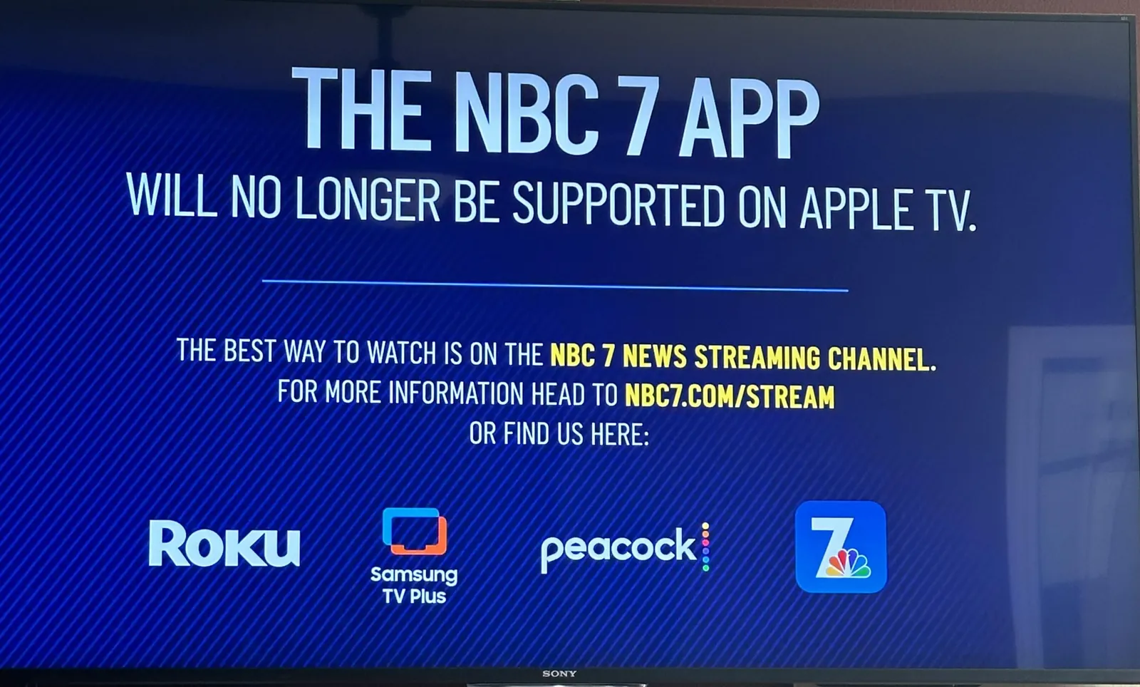 Updating the NBC Sports application via the Apple TV App Store interface.